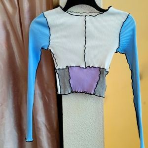 Long sleeve crop patch work top